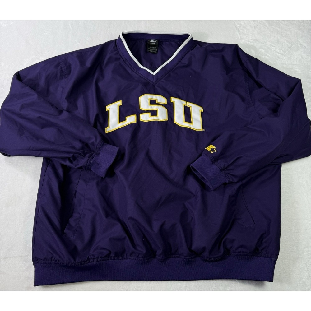 Vintage LSU‎ Tigers Starter Jacket Mens XL Purple Pullover Football Basketball